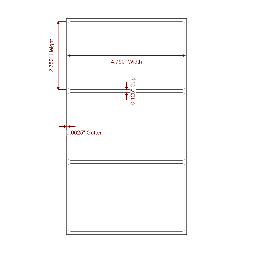 4.75 Inch x 2.75 Inch Rectangle Inkjet Label Roll - 2D Drawing