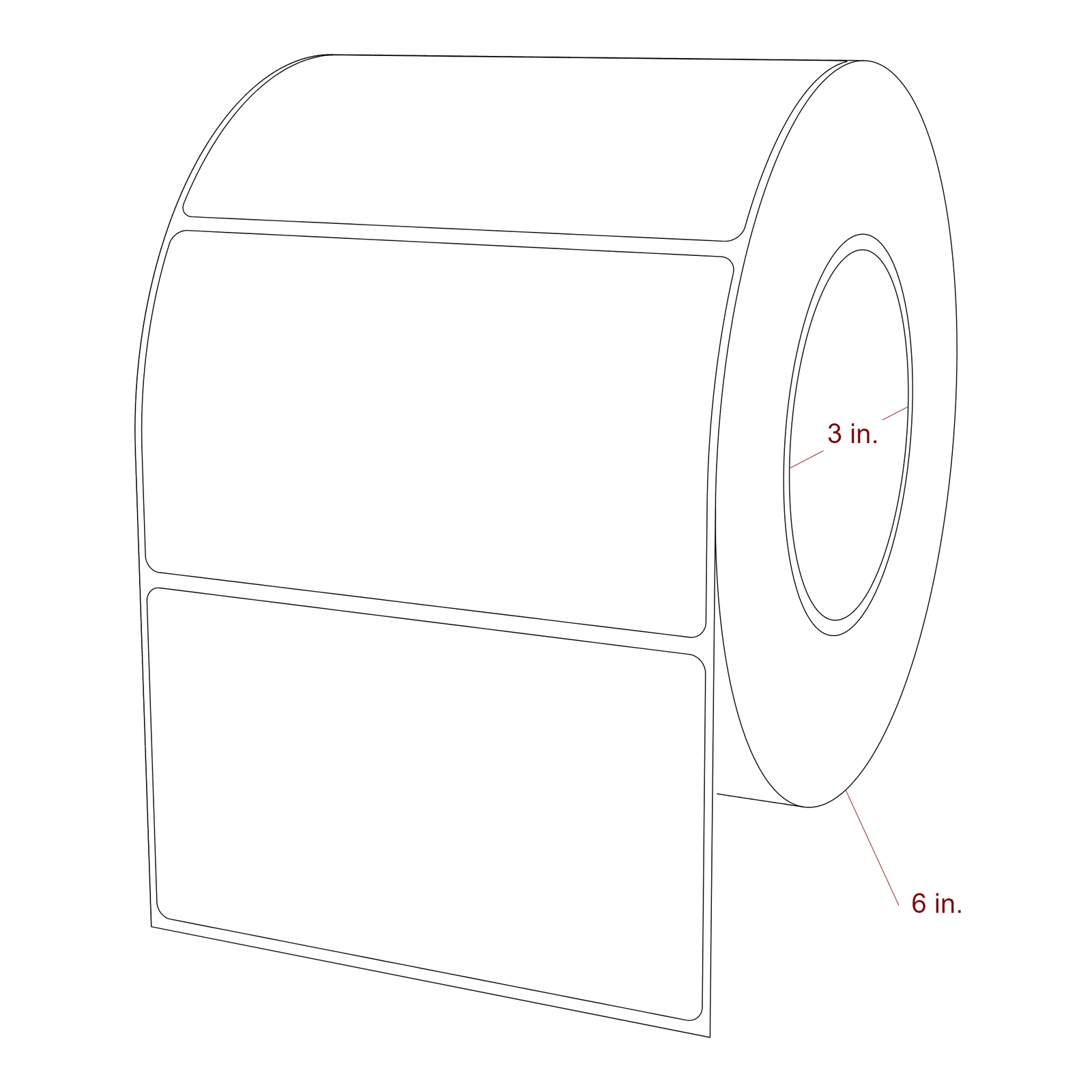 4.75 Inch x 2.75 Inch Rectangle Inkjet Label Roll - 3 Inch Core - 6 Inch Roll OD - 3D Perspective