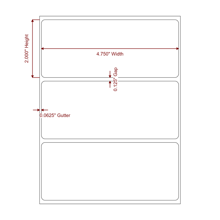 4.75 Inch x 2 Inch Rectangle Inkjet Label Roll - 2D Drawing