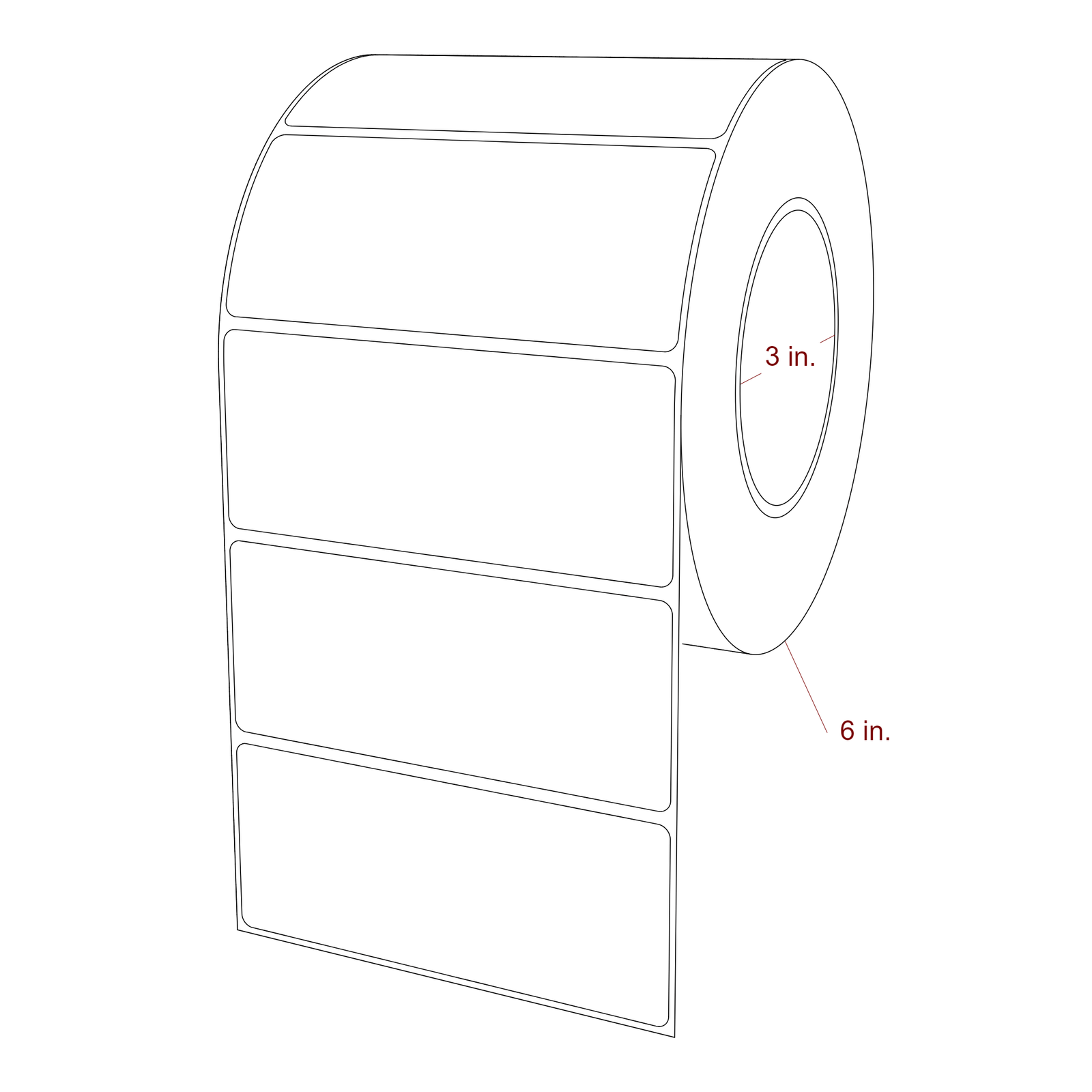 4.75 Inch x 2 Inch Rectangle Inkjet Label Roll - 3 Inch Core - 6 Inch Roll OD - 3D Perspective