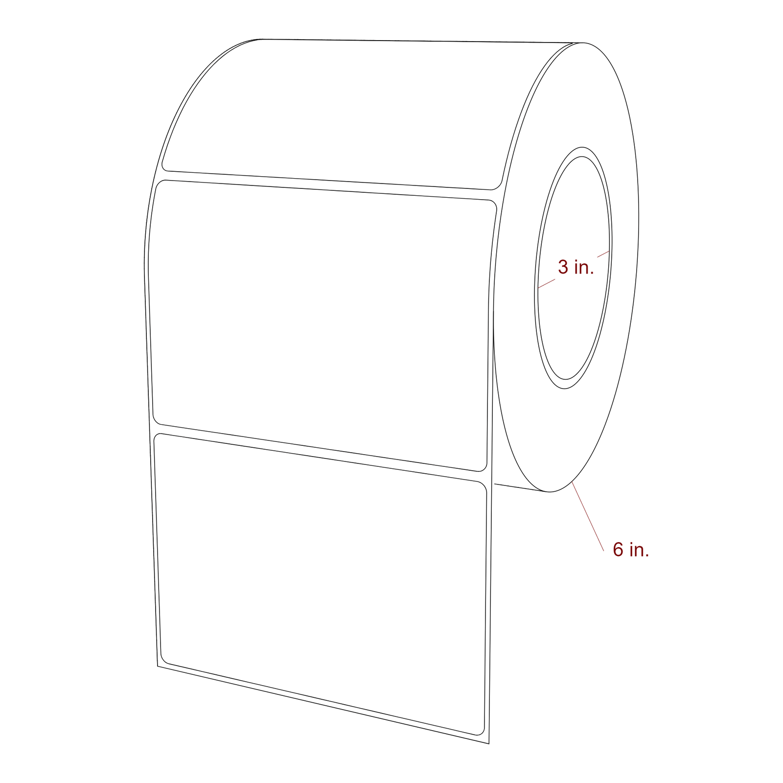 4.75 Inch x 3.25 Inch Rectangle Inkjet Label Roll - 3 Inch Core - 6 Inch Roll OD - 3D Perspective