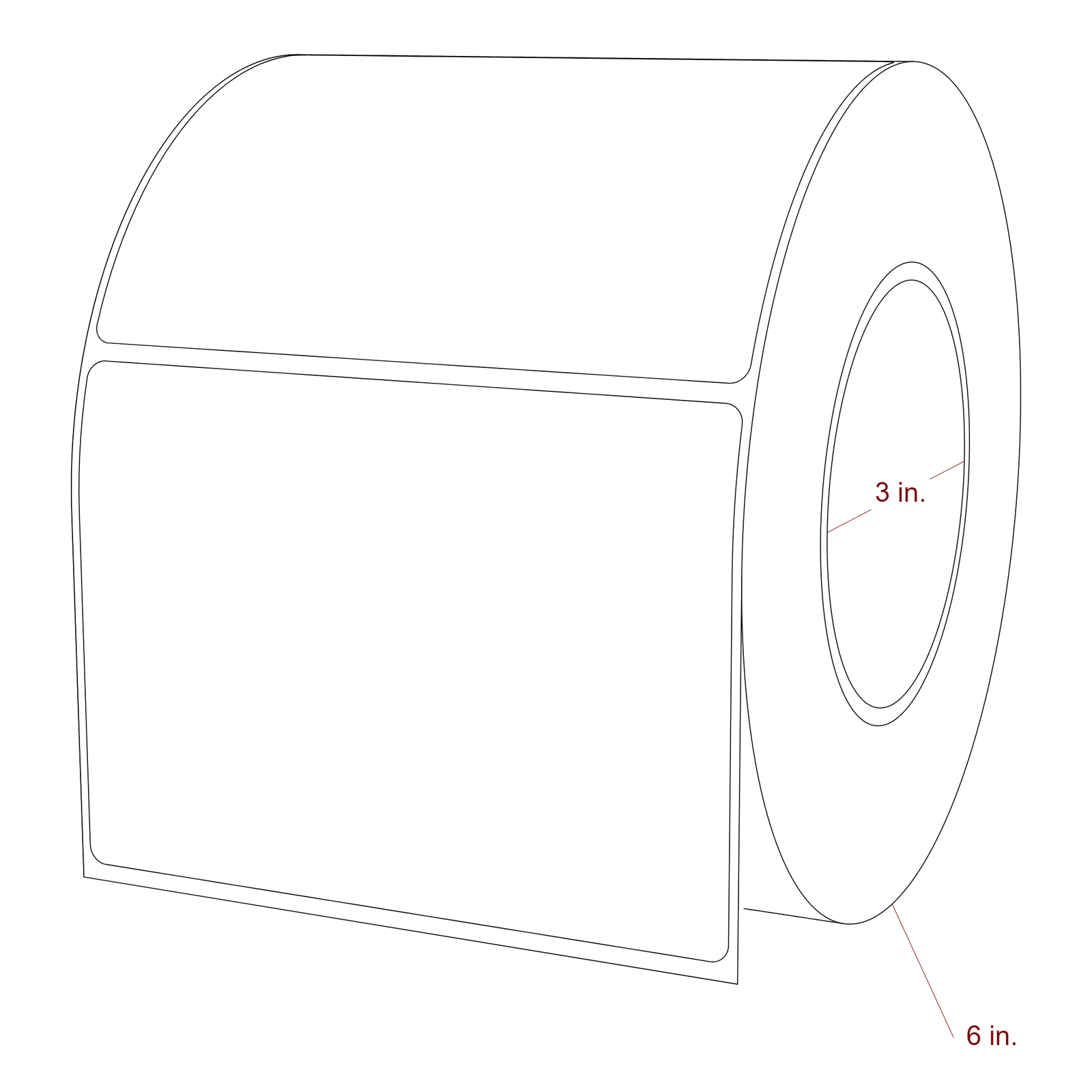 4.75 Inch x 3.5 Inch Rectangle Inkjet Label Roll - 3 Inch Core - 6 Inch Roll OD - 3D Perspective