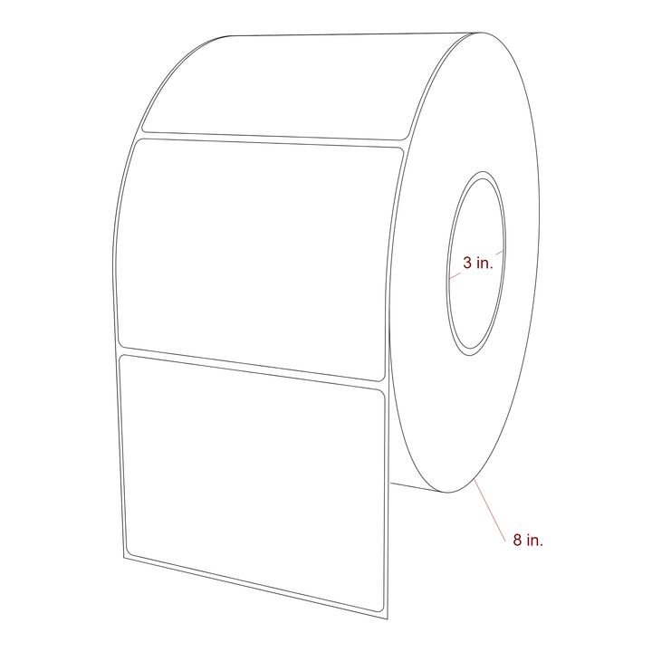 4.75 Inch x 3.5 Inch Rectangle Inkjet Label Roll - 3 Inch Core - 8 Inch Roll OD - 3D Perspective