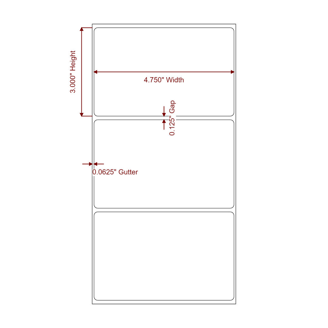 4.75 Inch x 3 Inch Rectangle Inkjet Label Roll - 2D Drawing