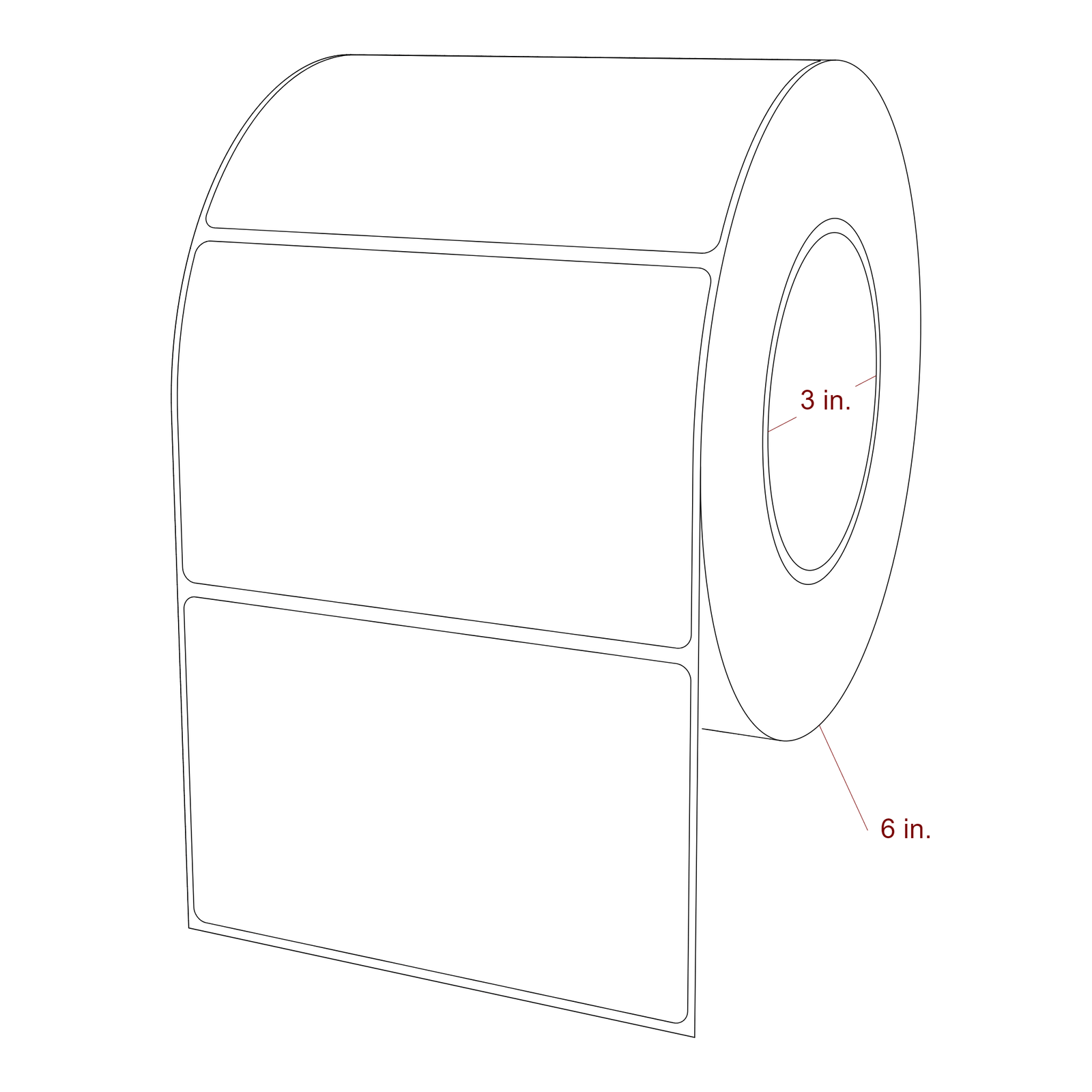 4.75 Inch x 3 Inch Rectangle Inkjet Label Roll - 3 Inch Core - 6 Inch Roll OD - 3D Perspective