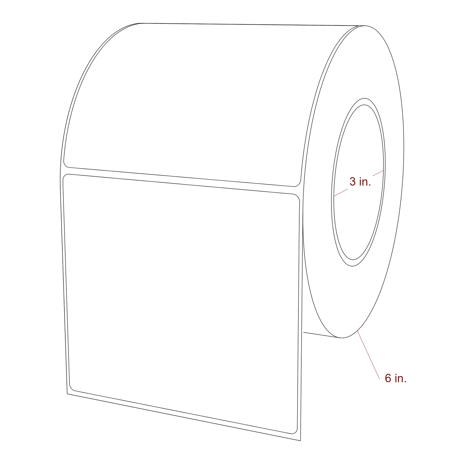 4.75 Inch x 4.25 Inch Rectangle Inkjet Label Roll - 3 Inch Core - 6 Inch Roll OD - 3D Perspective