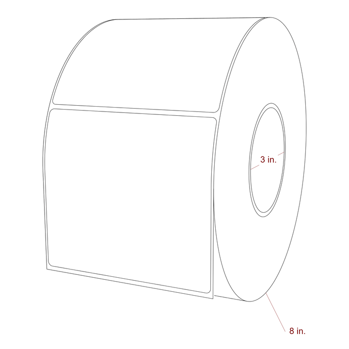 4.75 Inch x 4.25 Inch Rectangle Inkjet Label Roll - 3 Inch Core - 8 Inch Roll OD - 3D Perspective