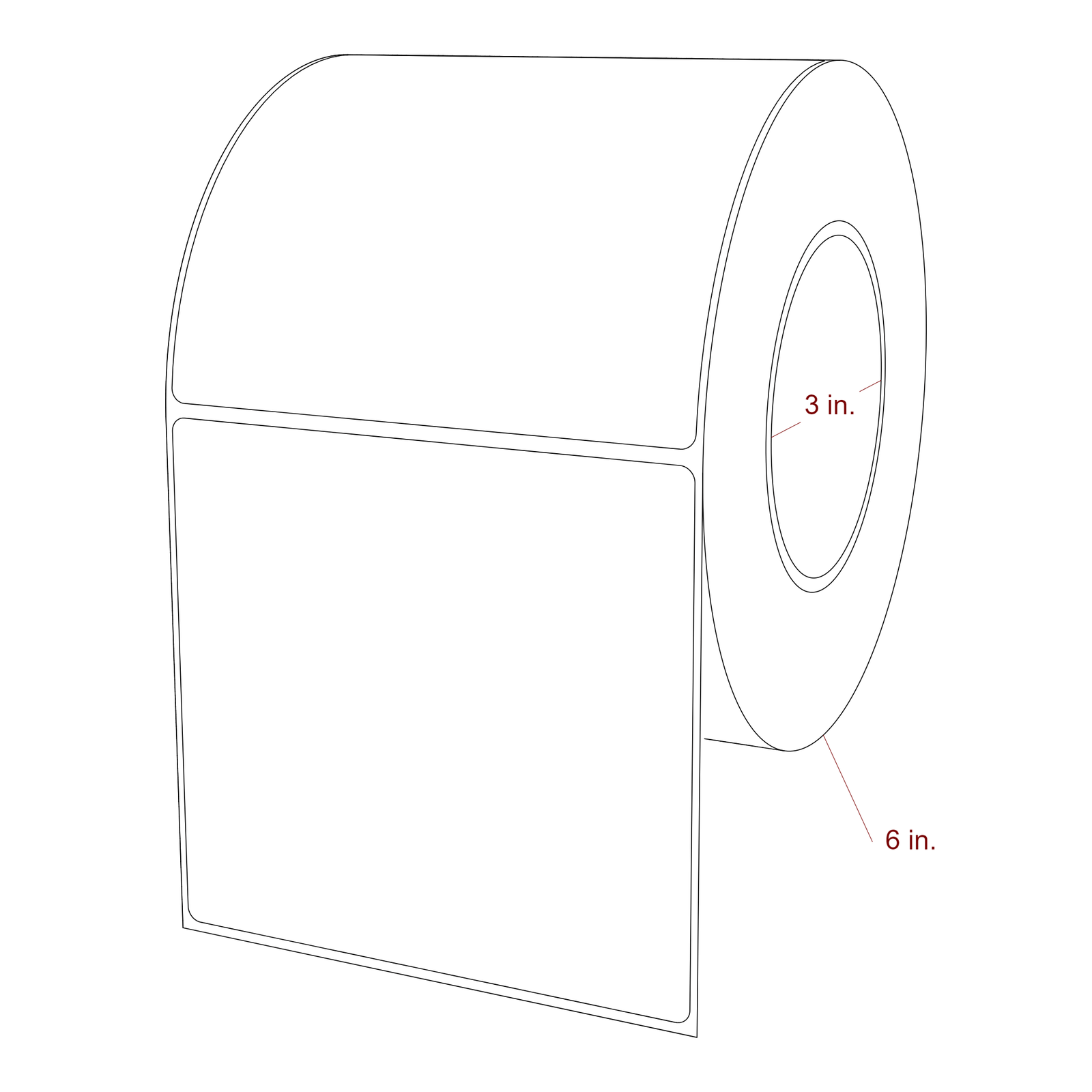 4.75 Inch x 4.5 Inch Rectangle Inkjet Label Roll - 3 Inch Core - 6 Inch Roll OD - 3D Perspective