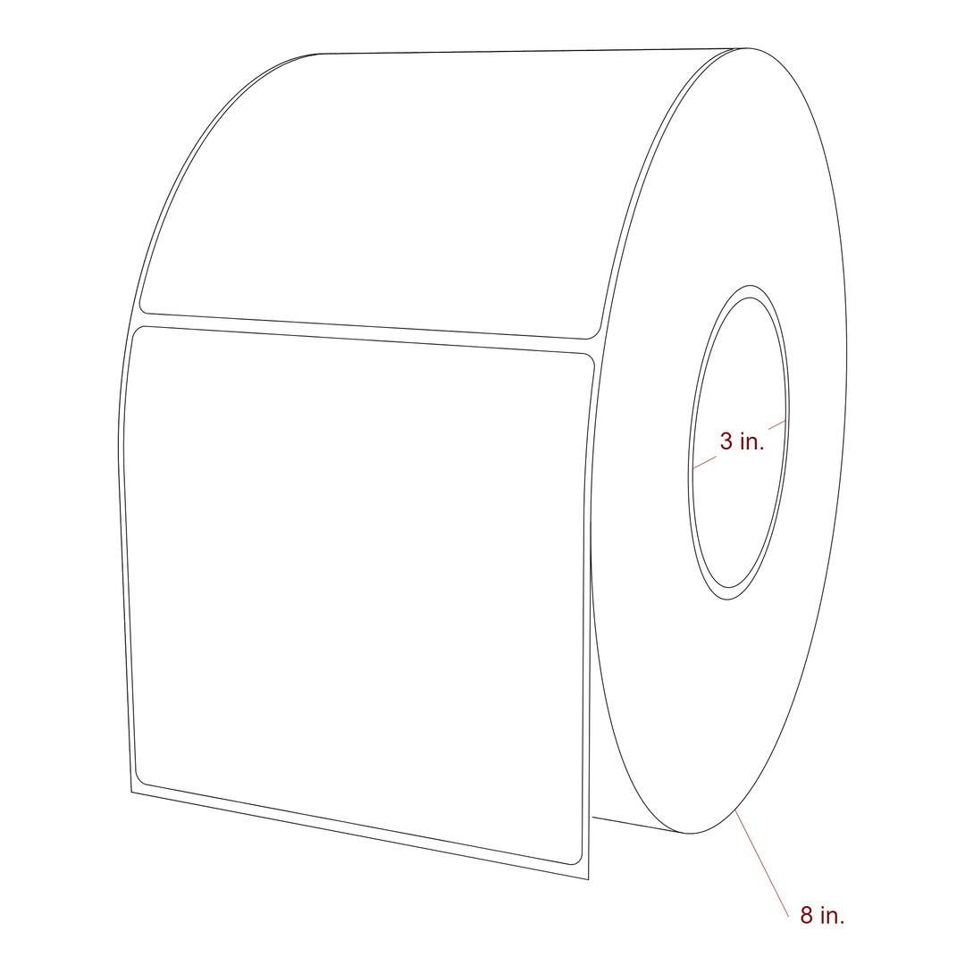 4.75 Inch x 4.5 Inch Rectangle Inkjet Label Roll - 3 Inch Core - 8 Inch Roll OD - 3D Perspective