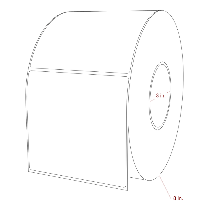 4.75 Inch x 4.5 Inch Rectangle Inkjet Label Roll - 3 Inch Core - 8 Inch Roll OD - 3D Perspective