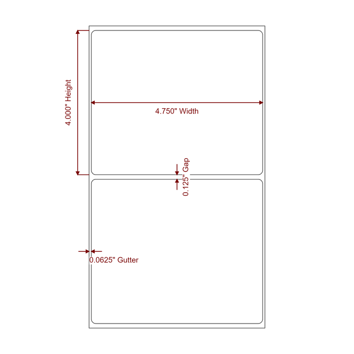 4.75 Inch x 4 Inch Rectangle Inkjet Label Roll - 2D Drawing