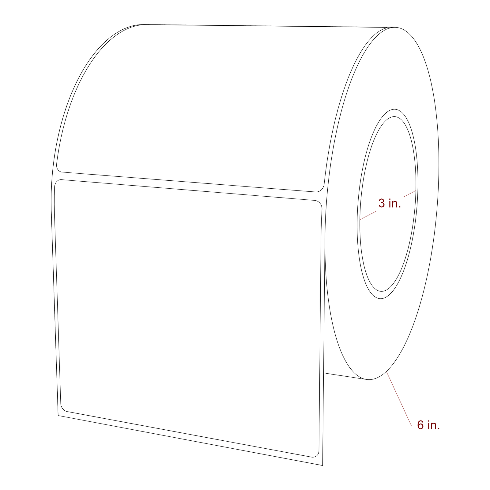 4.75 Inch x 4 Inch Rectangle Inkjet Label Roll - 3 Inch Core - 6 Inch Roll OD - 3D Perspective