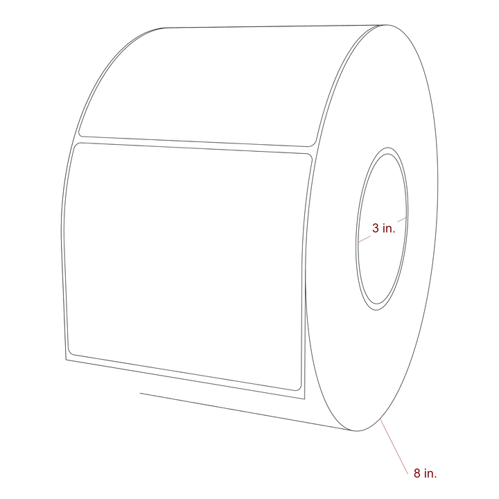 4.75 Inch x 4 Inch Rectangle Inkjet Label Roll - 3 Inch Core - 8 Inch Roll OD - 3D Perspective