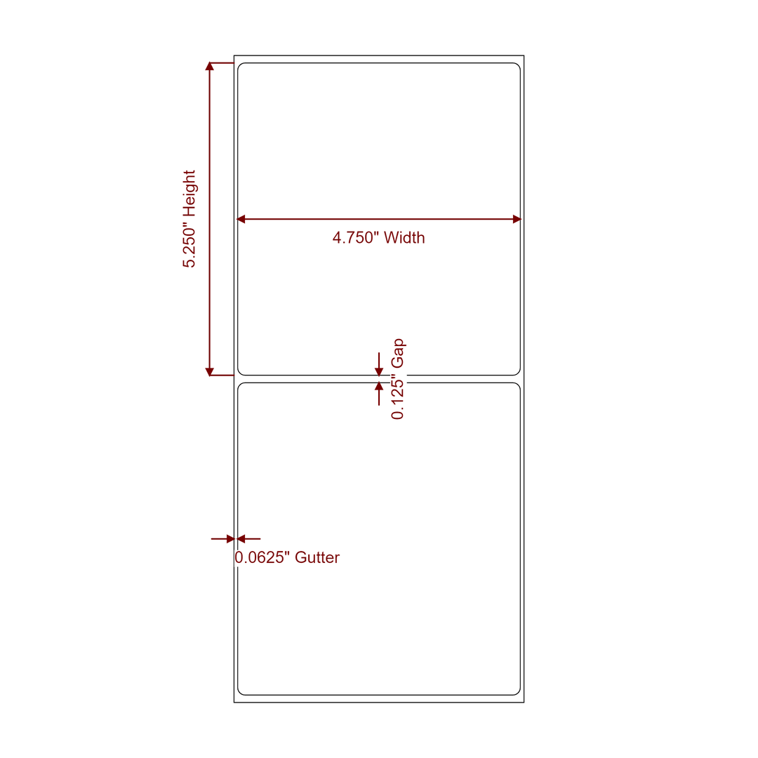 4.75 Inch x 5.25 Inch Rectangle Inkjet Label Roll - 2D Drawing