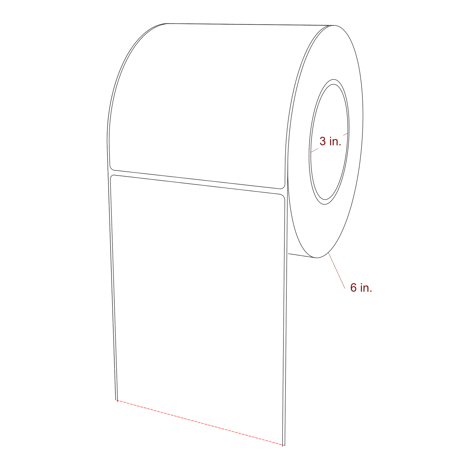 4.75 Inch x 5.25 Inch Rectangle Inkjet Label Roll - 3 Inch Core - 6 Inch Roll OD - 3D Perspective