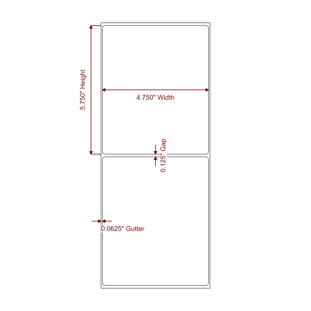 4.75 Inch x 5.75 Inch Rectangle Inkjet Label Roll - 2D Drawing
