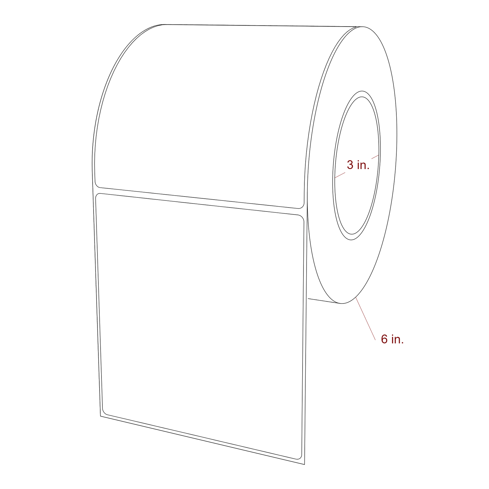 4.75 Inch x 5 Inch Rectangle Inkjet Label Roll - 3 Inch Core - 6 Inch Roll OD - 3D Perspective