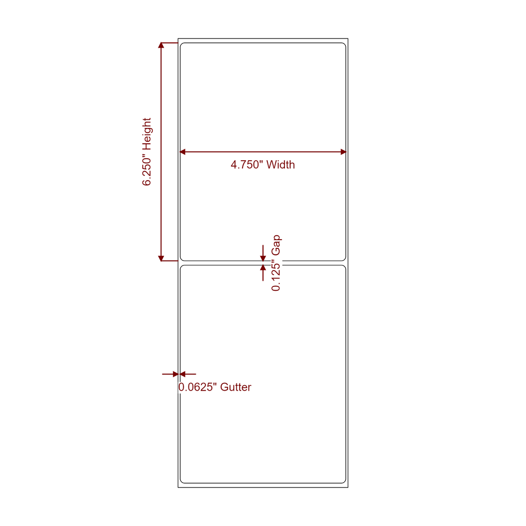 4.75 Inch x 6.25 Inch Rectangle Inkjet Label Roll - 2D Drawing