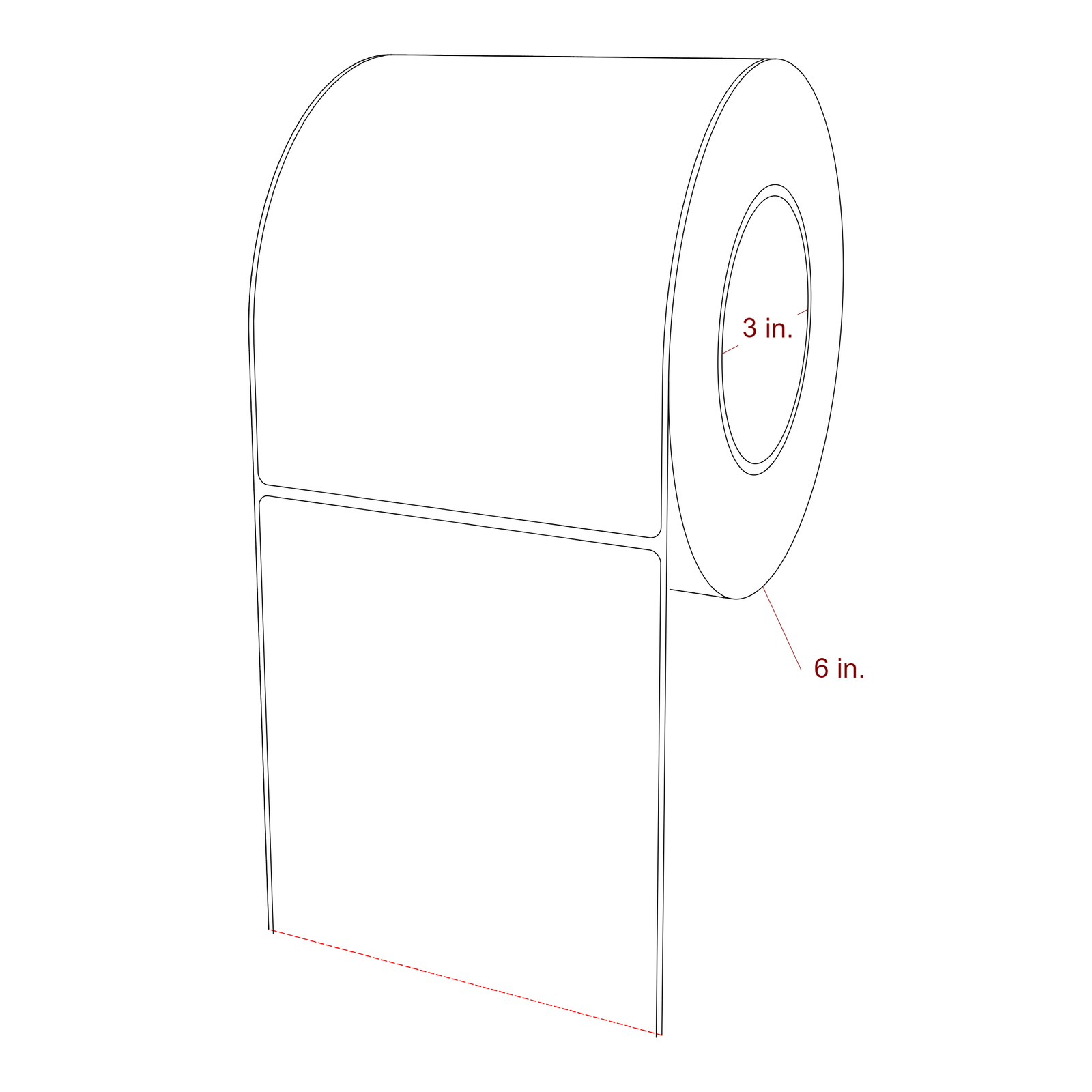 4.75 Inch x 6.25 Inch Rectangle Inkjet Label Roll - 3 Inch Core - 6 Inch Roll OD - 3D Perspective