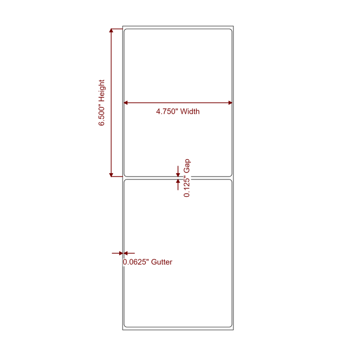 4.75 Inch x 6.5 Inch Rectangle Inkjet Label Roll - 2D Drawing