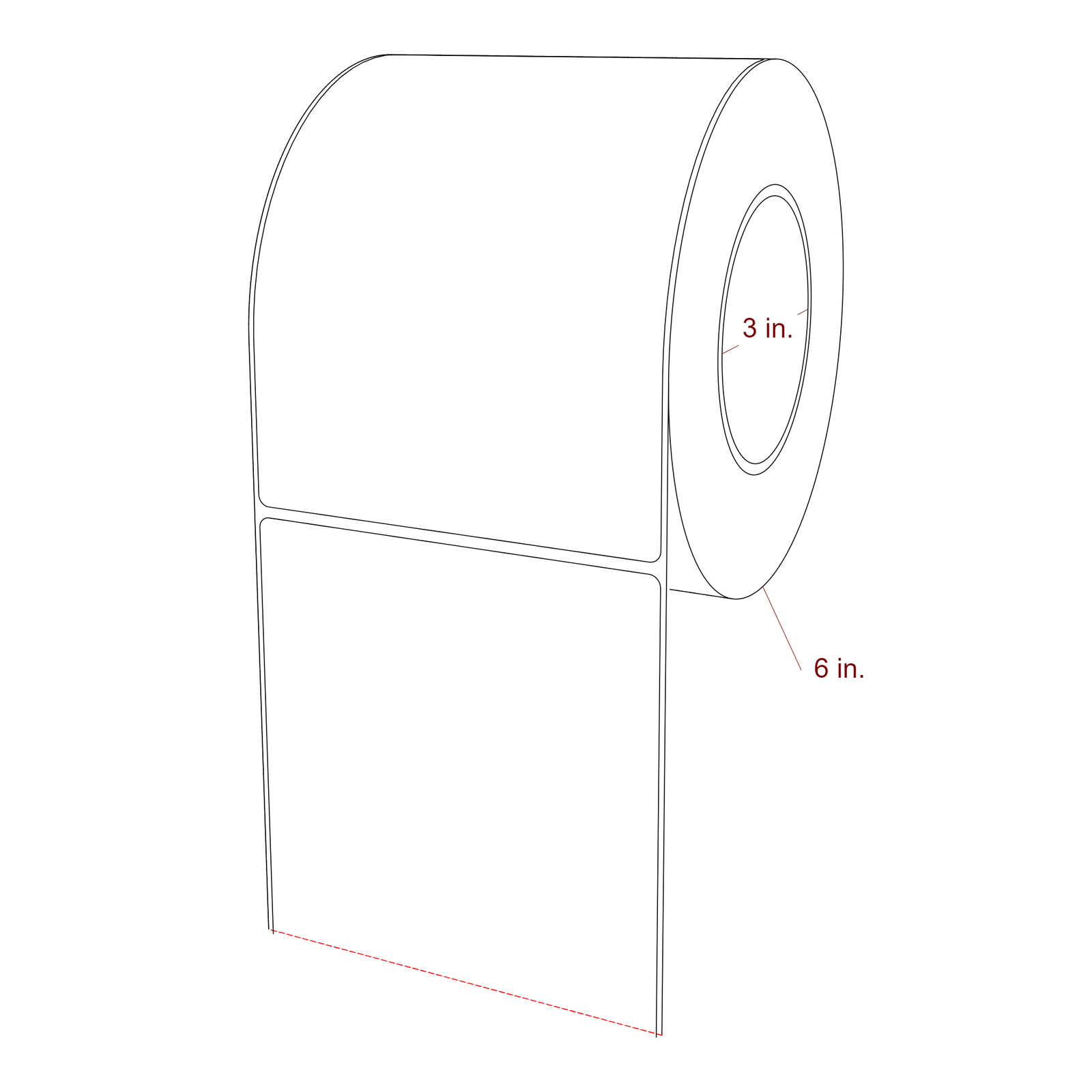 4.75 Inch x 6.5 Inch Rectangle Inkjet Label Roll - 3 Inch Core - 6 Inch Roll OD - 3D Perspective
