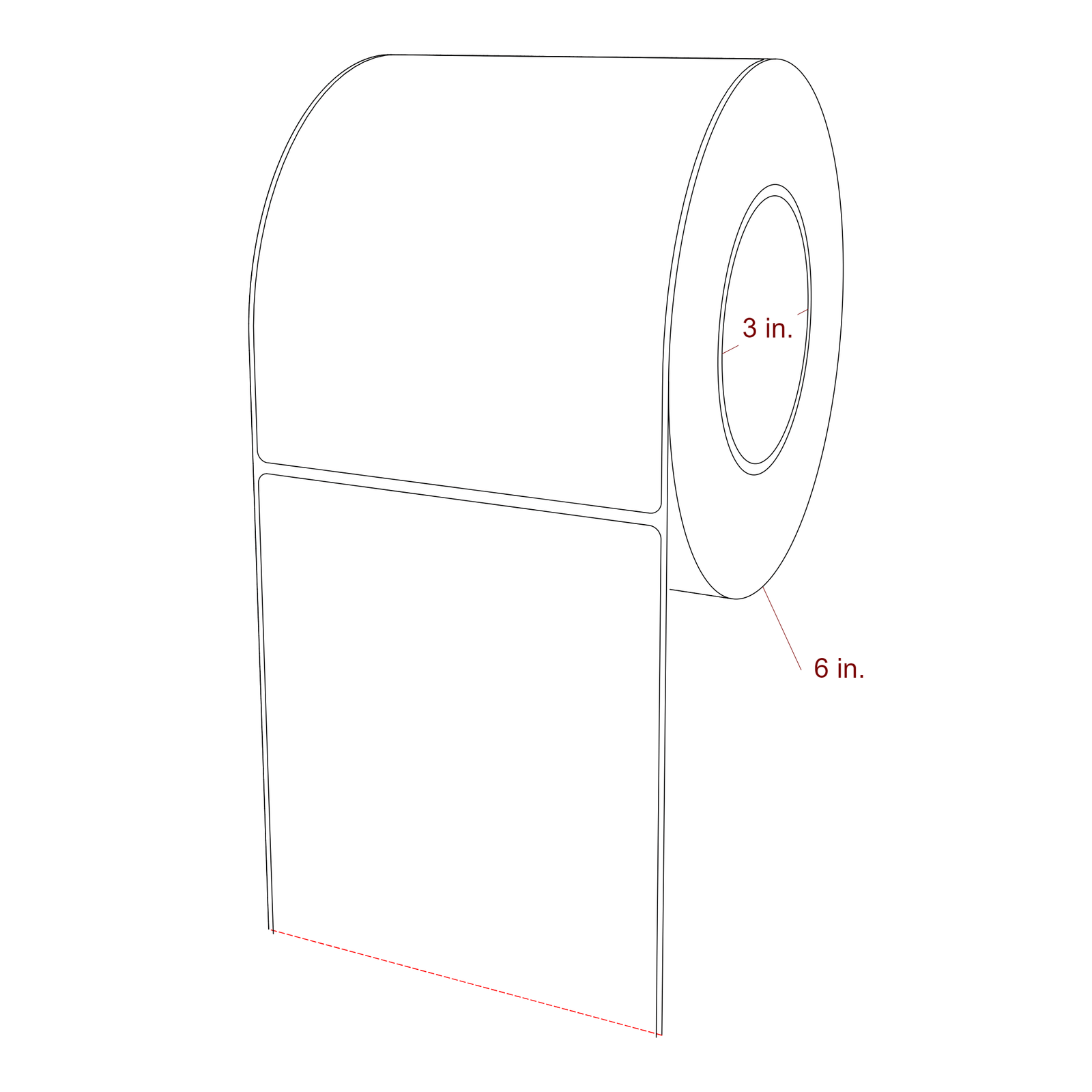 4.75 Inch x 6 Inch Rectangle Inkjet Label Roll - 3 Inch Core - 6 Inch Roll OD - 3D Perspective
