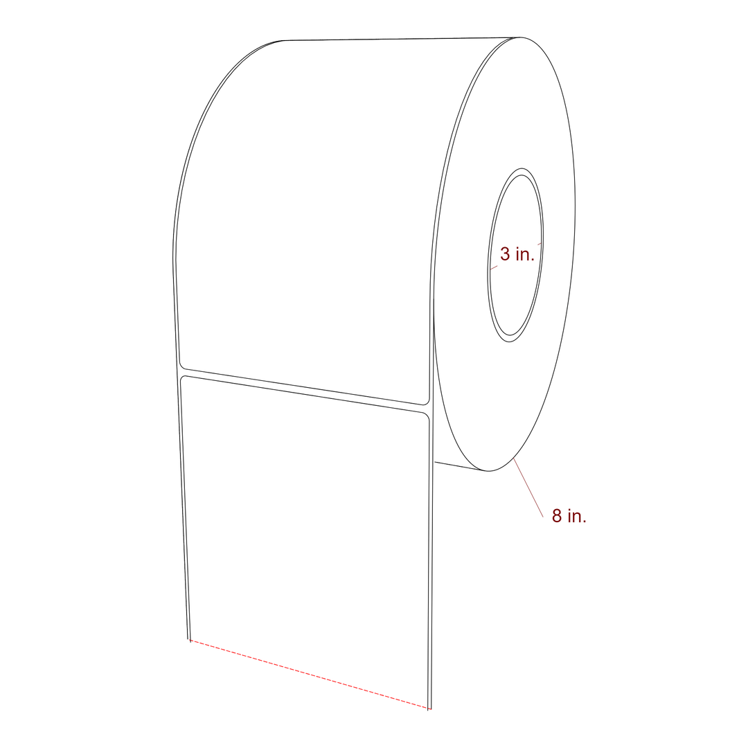 4.75 Inch x 7.75 Inch Rectangle Inkjet Label Roll - 3 Inch Core - 8 Inch Roll OD - 3D Perspective