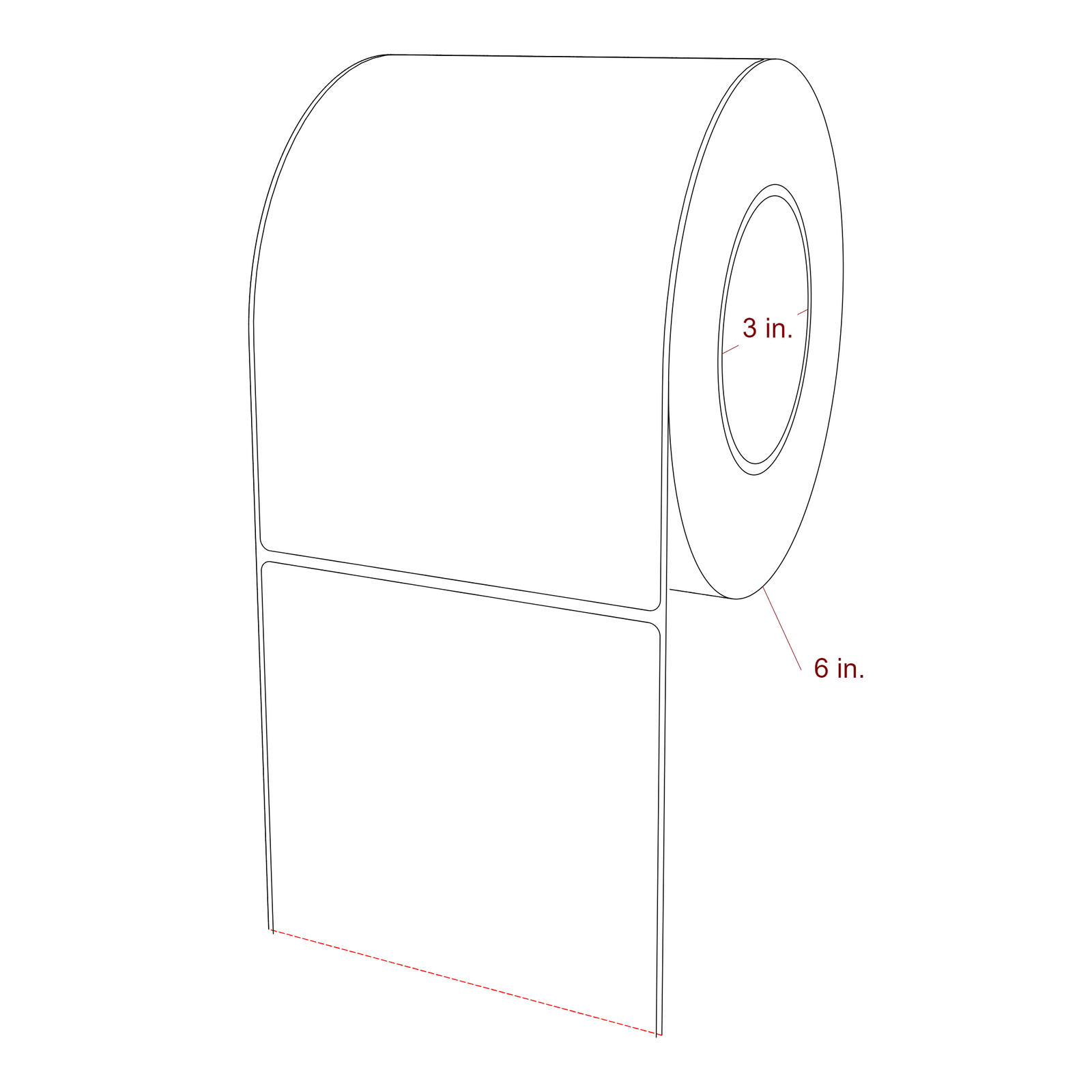 4.75 Inch x 7 Inch Rectangle Inkjet Label Roll - 3 Inch Core - 6 Inch Roll OD - 3D Perspective