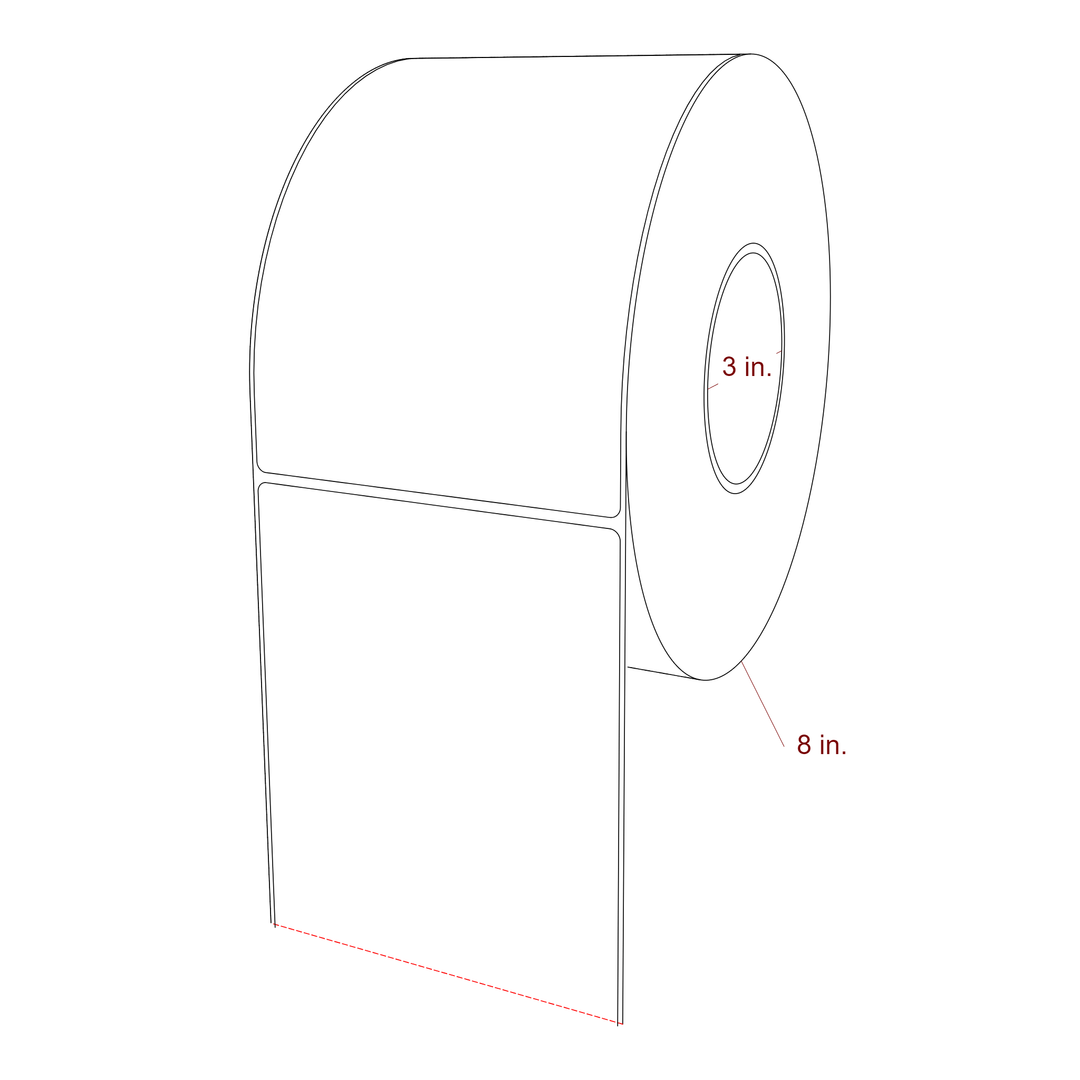4.75 Inch x 7 Inch Rectangle Inkjet Label Roll - 3 Inch Core - 8 Inch Roll OD - 3D Perspective