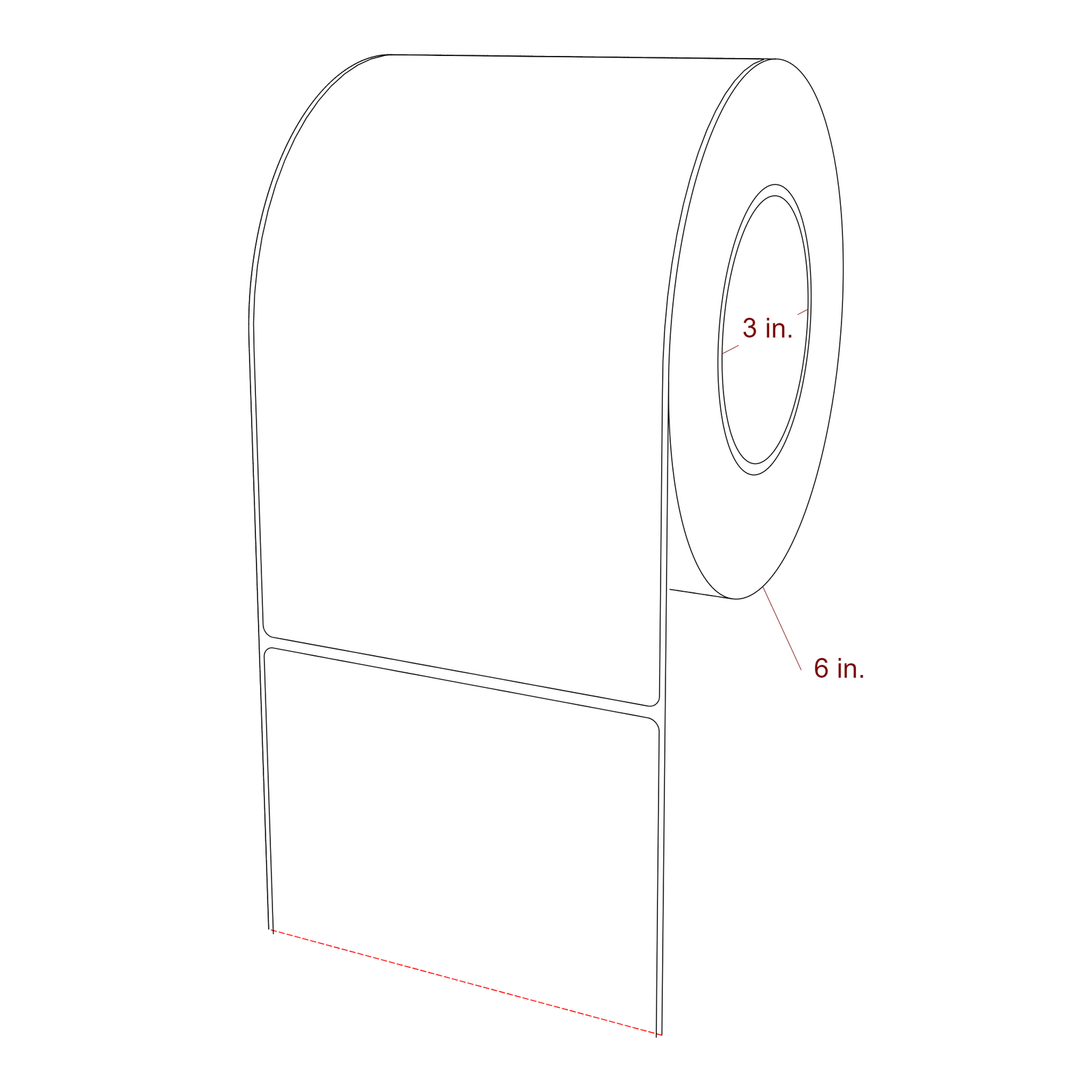 4.75 Inch x 8 Inch Rectangle Inkjet Label Roll - 3 Inch Core - 6 Inch Roll OD - 3D Perspective