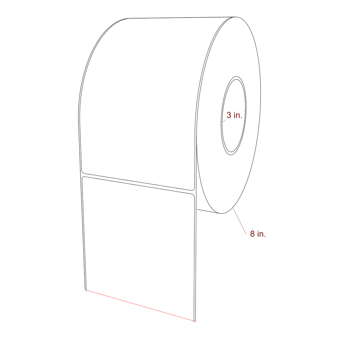 4.75 Inch x 8 Inch Rectangle Inkjet Label Roll - 3 Inch Core - 8 Inch Roll OD - 3D Perspective