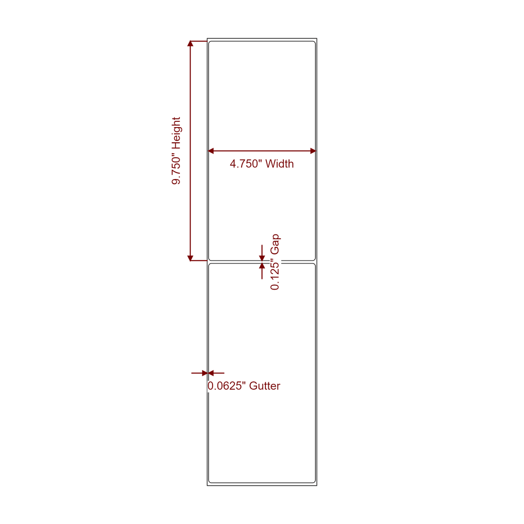 4.75 Inch x 9.75 Inch Rectangle Inkjet Label Roll - 2D Drawing