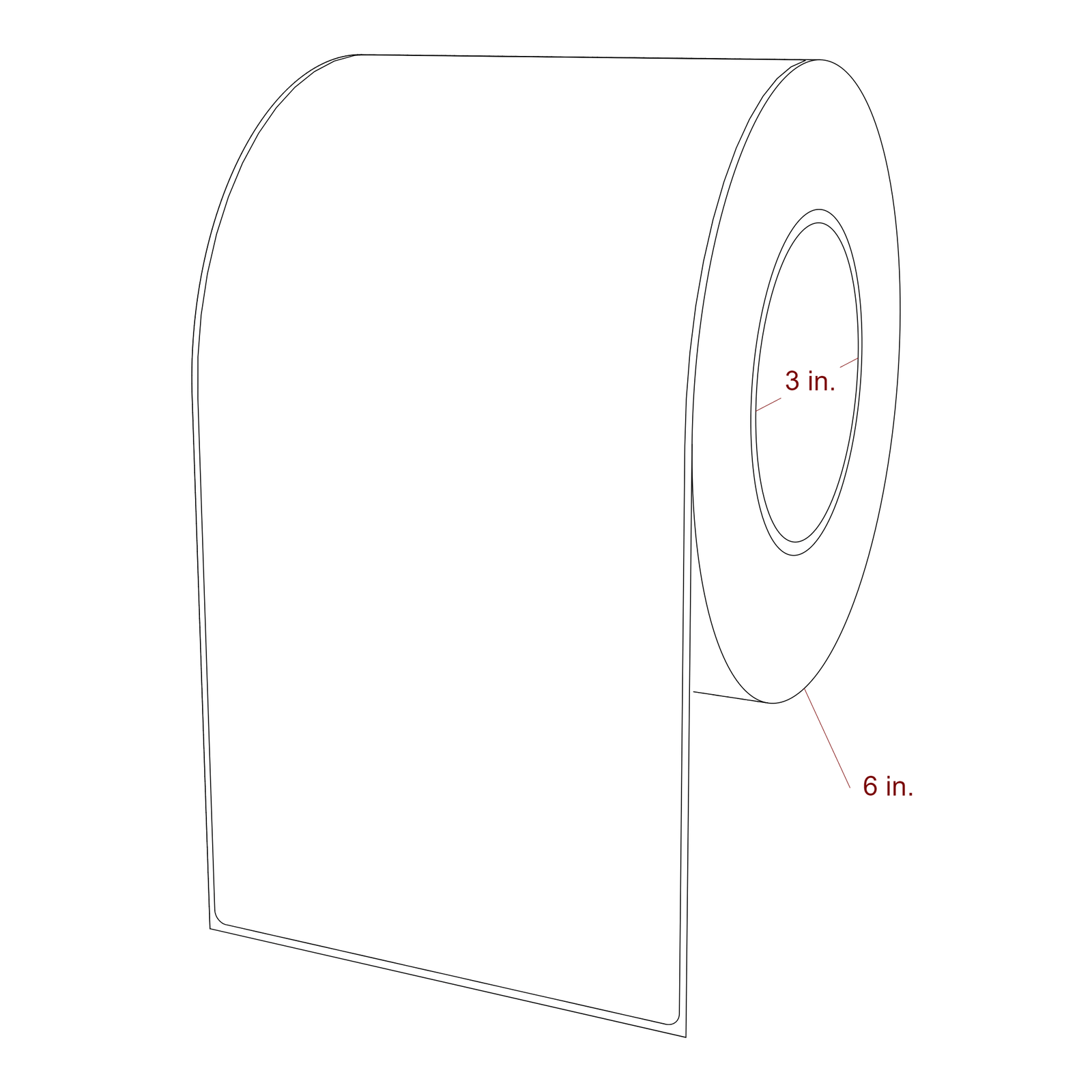 4.75 Inch x 9.75 Inch Rectangle Inkjet Label Roll - 3 Inch Core - 6 Inch Roll OD - 3D Perspective