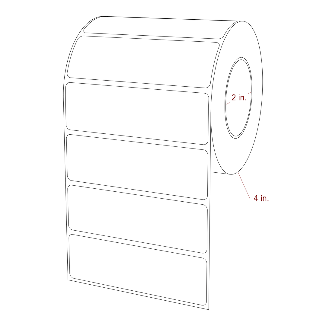4 Inch x 1.25 Inch Rectangle Inkjet Label Roll - 2 Inch Core - 4 Inch Roll OD - 3D Perspective