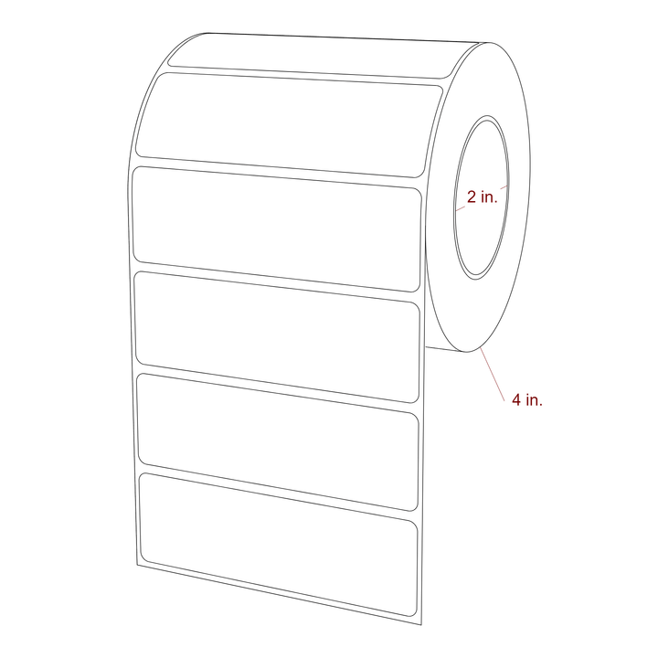 4 Inch x 1.25 Inch Rectangle Inkjet Label Roll - 2 Inch Core - 4 Inch Roll OD - 3D Perspective