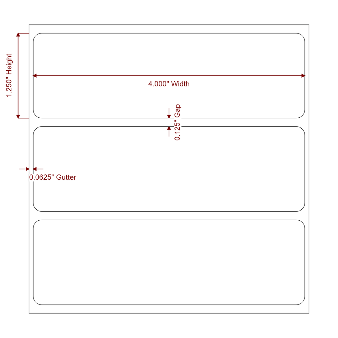 4 Inch x 1.25 Inch Rectangle Inkjet Label Roll - 2D Drawing