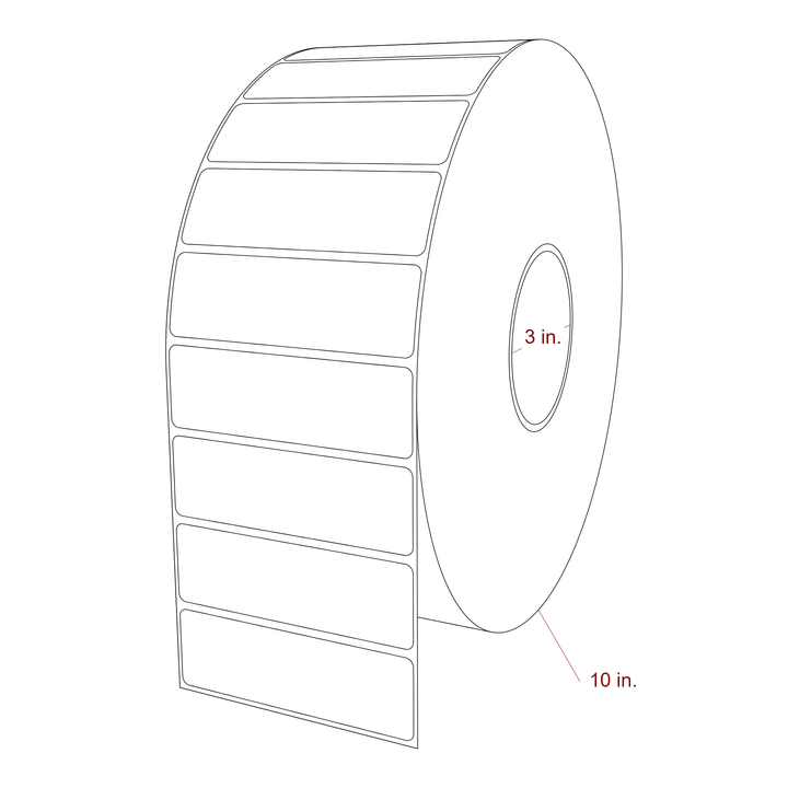 4 Inch x 1.25 Inch Rectangle Inkjet Label Roll - 3 Inch Core - 10 Inch Roll OD - 3D Perspective