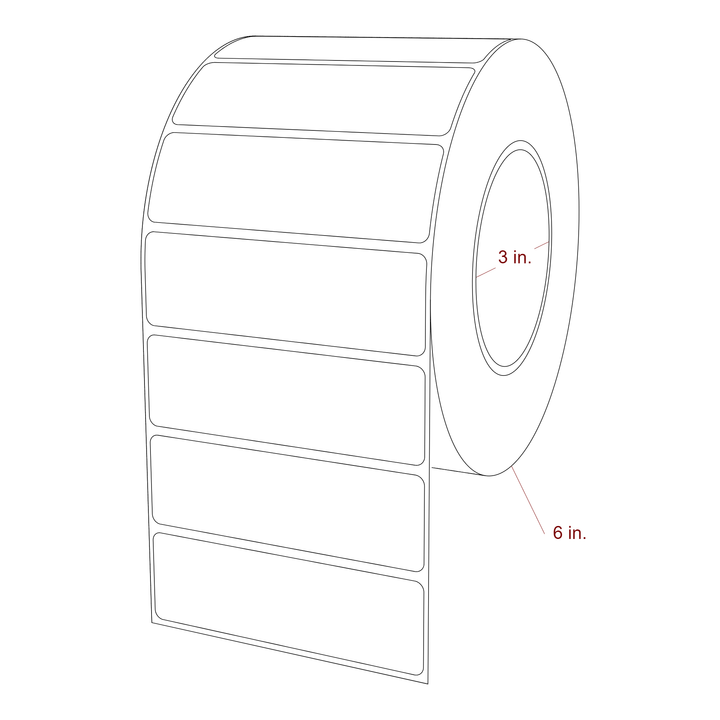 4 Inch x 1.25 Inch Rectangle Inkjet Label Roll - 3 Inch Core - 6 Inch Roll OD - 3D Perspective