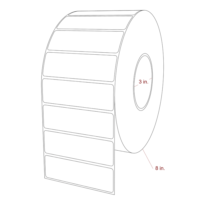 4 Inch x 1.25 Inch Rectangle Inkjet Label Roll - 3 Inch Core - 8 Inch Roll OD - 3D Perspective