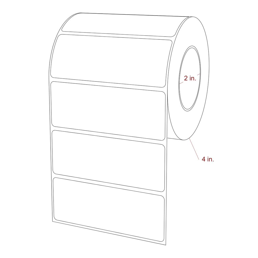 4 Inch x 1.5 Inch Rectangle Inkjet Label Roll - 2 Inch Core - 4 Inch Roll OD - 3D Perspective
