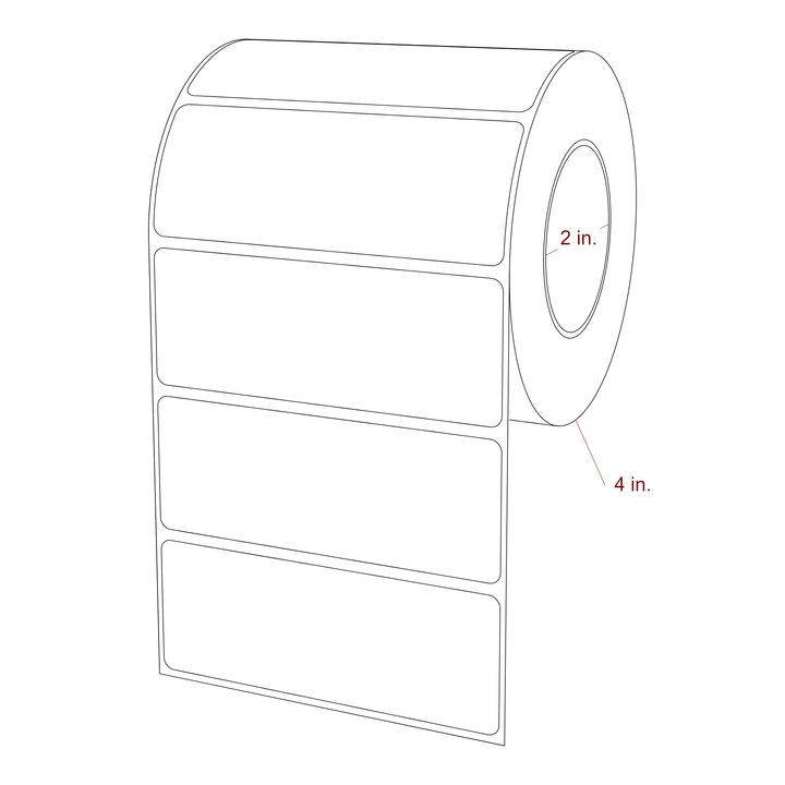 4 Inch x 1.5 Inch Rectangle Inkjet Label Roll - 2 Inch Core - 4 Inch Roll OD - 3D Perspective