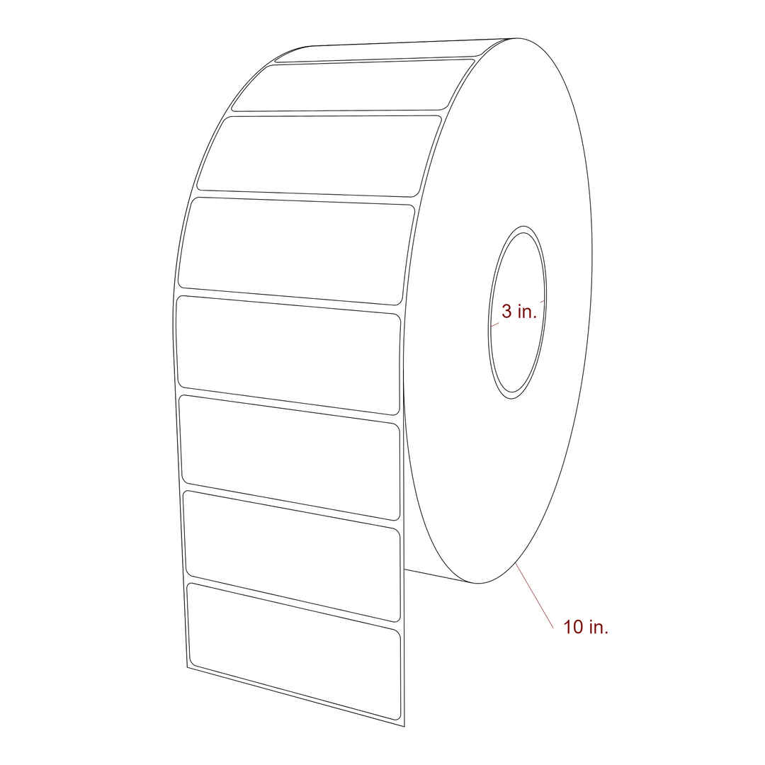 4 Inch x 1.5 Inch Rectangle Inkjet Label Roll - 3 Inch Core - 10 Inch Roll OD - 3D Perspective