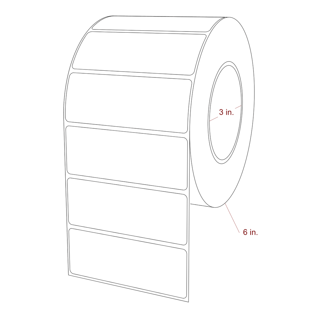 4 Inch x 1.5 Inch Rectangle Inkjet Label Roll - 3 Inch Core - 6 Inch Roll OD - 3D Perspective