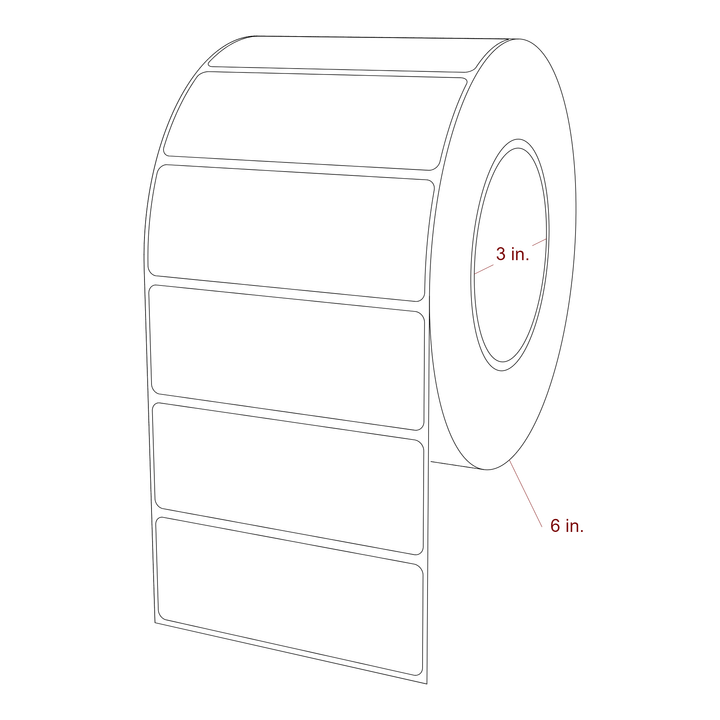 4 Inch x 1.5 Inch Rectangle Inkjet Label Roll - 3 Inch Core - 6 Inch Roll OD - 3D Perspective