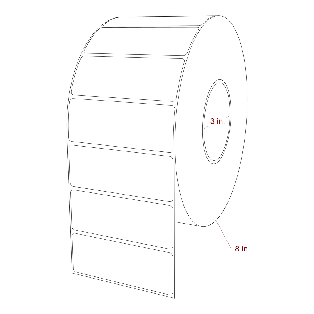 4 Inch x 1.5 Inch Rectangle Inkjet Label Roll - 3 Inch Core - 8 Inch Roll OD - 3D Perspective