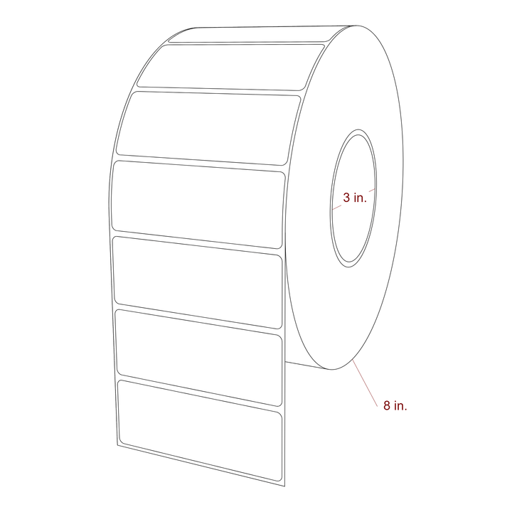 4 Inch x 1.5 Inch Rectangle Inkjet Label Roll - 3 Inch Core - 8 Inch Roll OD - 3D Perspective
