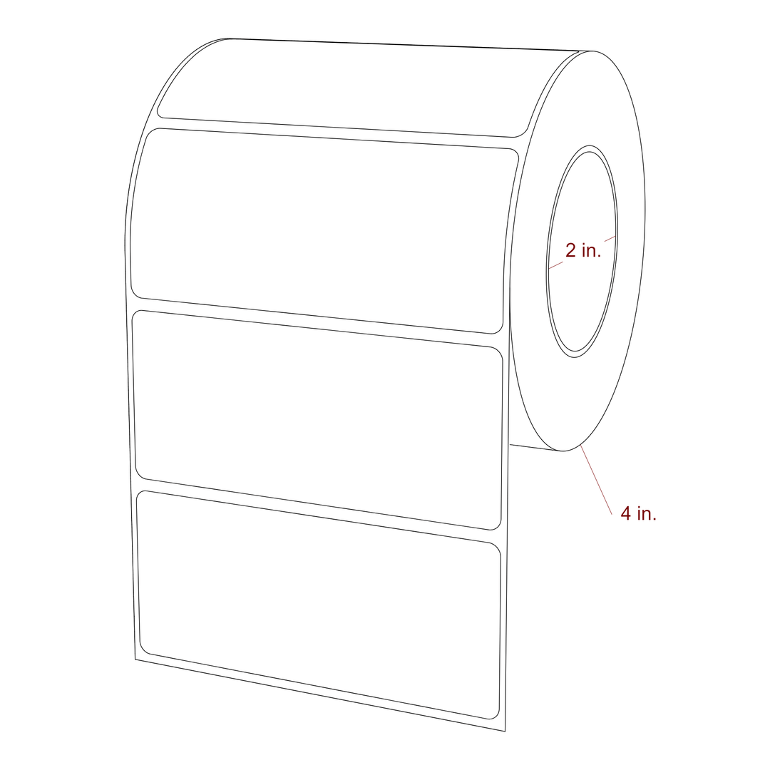 4 Inch x 1.75 Inch Rectangle Inkjet Label Roll - 2 Inch Core - 4 Inch Roll OD - 3D Perspective