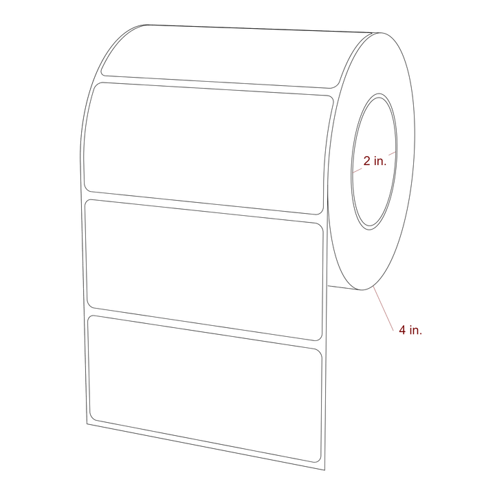 4 Inch x 1.75 Inch Rectangle Inkjet Label Roll - 2 Inch Core - 4 Inch Roll OD - 3D Perspective