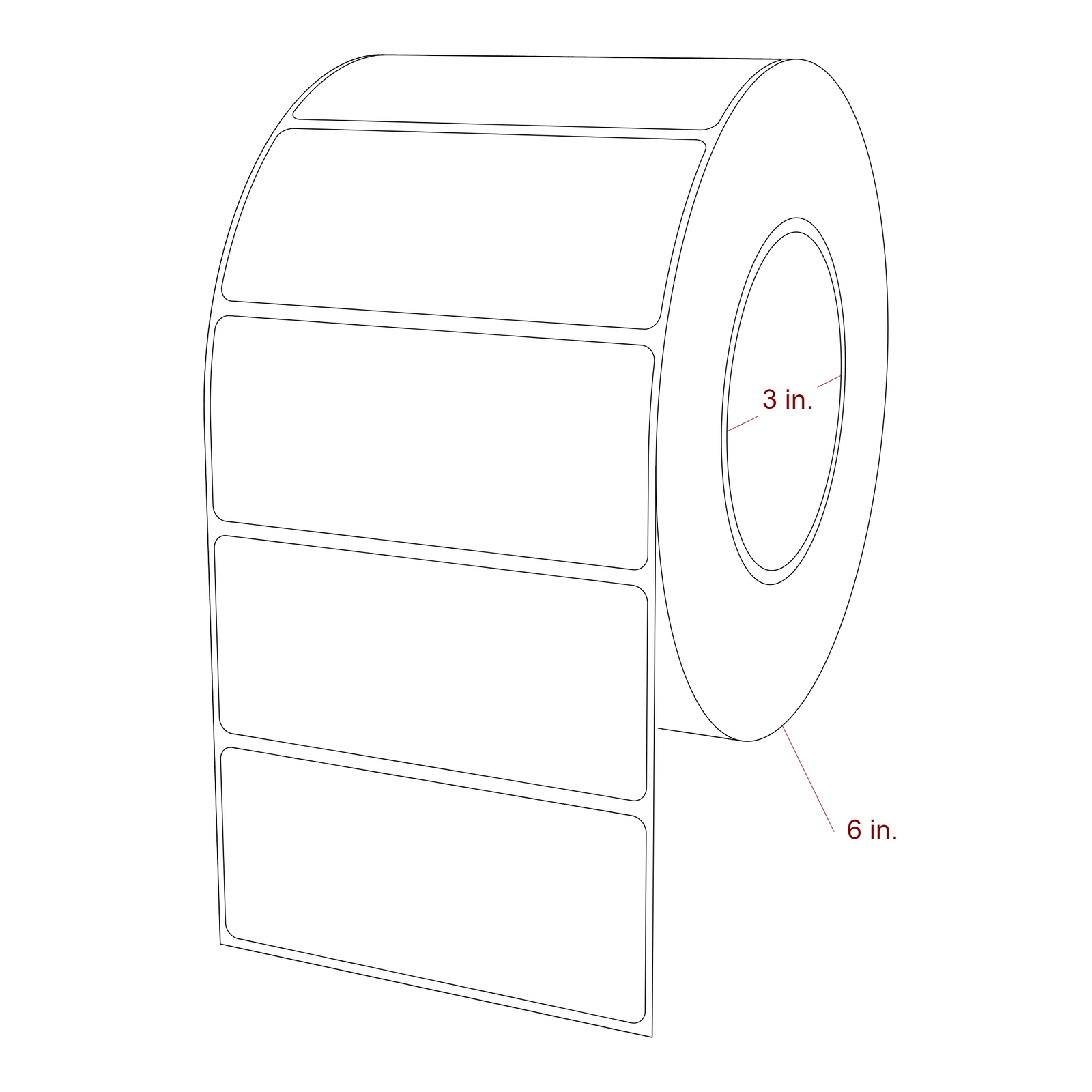 4 Inch x 1.75 Inch Rectangle Inkjet Label Roll - 3 Inch Core - 6 Inch Roll OD - 3D Perspective