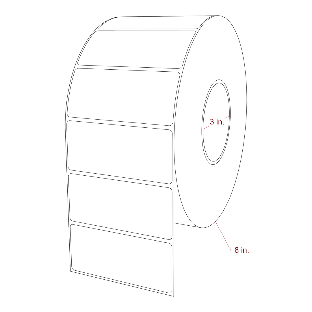 4 Inch x 1.75 Inch Rectangle Inkjet Label Roll - 3 Inch Core - 8 Inch Roll OD - 3D Perspective